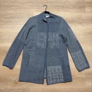 J. Jill Patchwork Jacquard Tunic Cardigan Sweater‎ Women’s M Color Gray/Blue